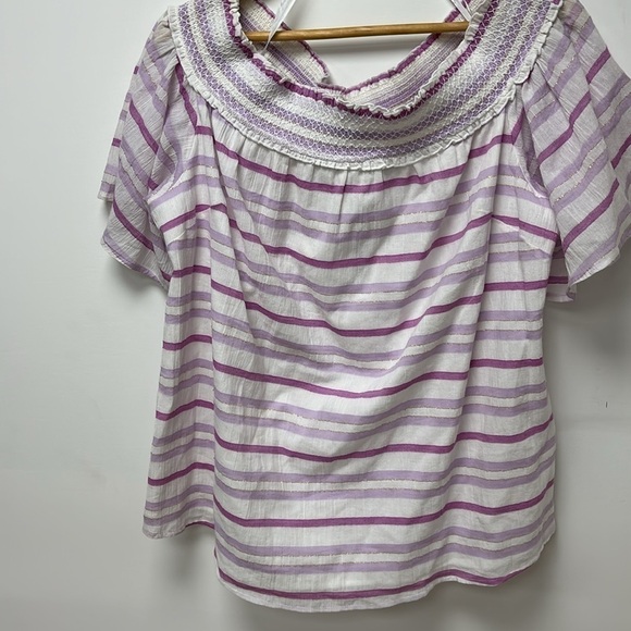 NWT LANE BRYANT SMOCKED OFF THE SHOULDER TOP 18/20 pink, white and purple color - Picture 4 of 12